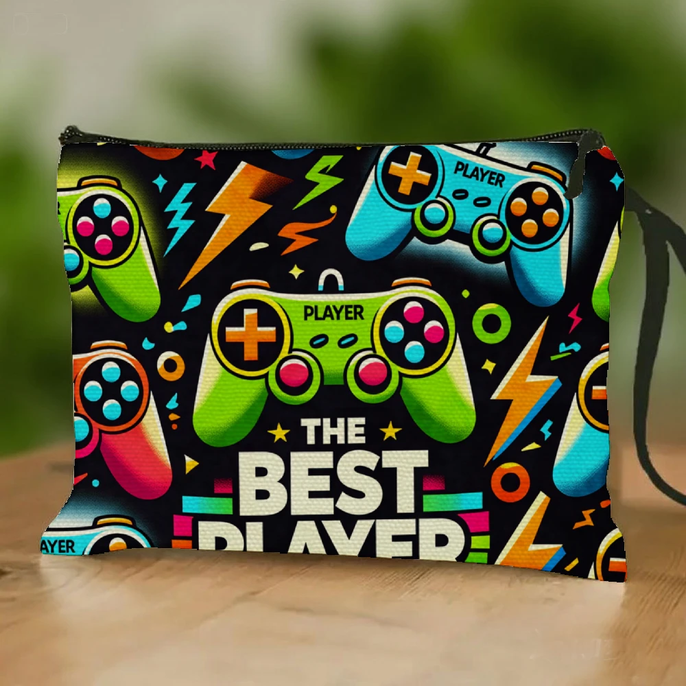 Colorful Game Controller and Lightning Pattern Stylish and Convenient band Wash Bag Makeup Pouch Best Player Text Design