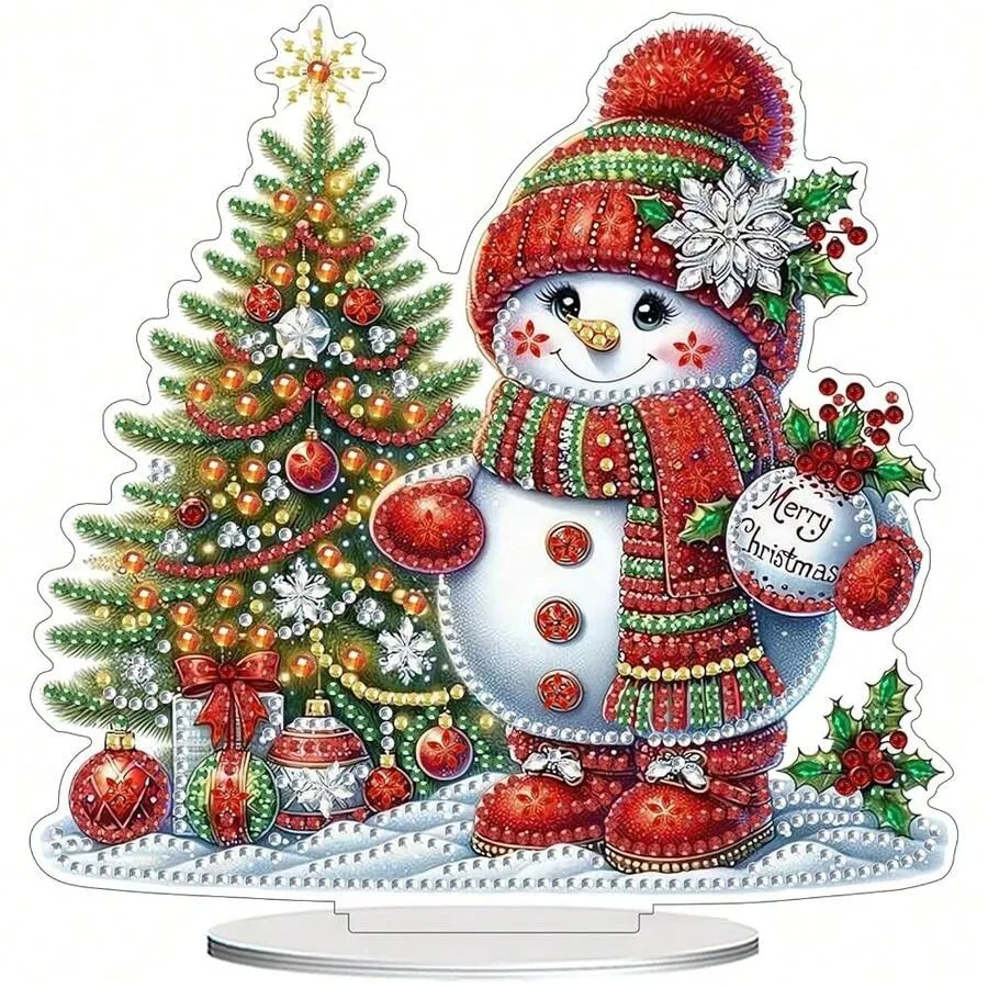 

ZeeLionArt Tabletop Diamond Art Painting Kit For Adult Christmas Snowman DIY Special Shaped Rhinestone Desk Placement Ornament