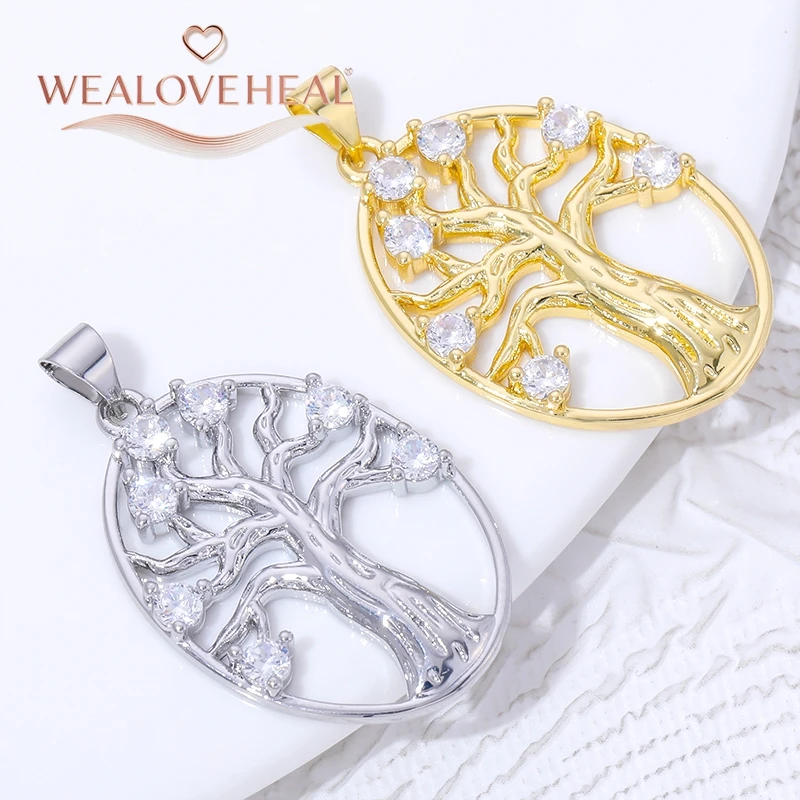 anhänger schmuck,anhänger schmuckherstellung,18K Vergoldeter Messing-Anhänger „Baum des Lebens“ mit Zirkonia, ovaler, hohl geschnitzter Anhänger für DIY-Halsketten und Schmuckzubehör – Detail 19