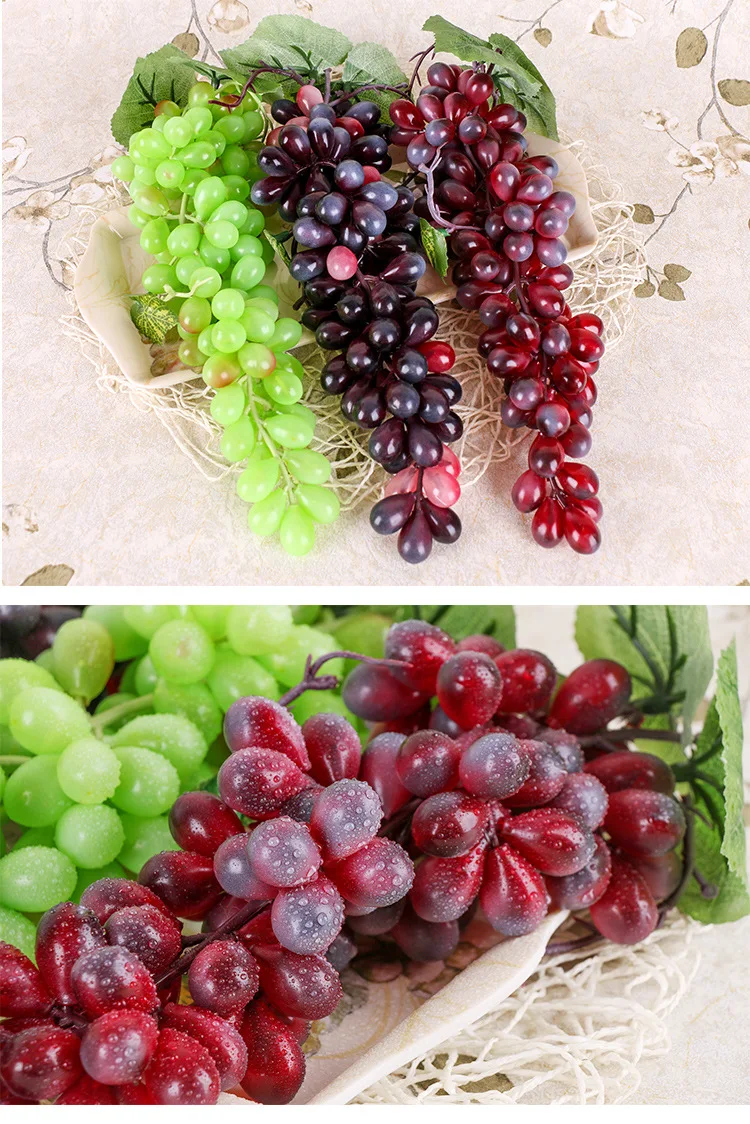 Black Red Green Purple Artificial Grapes Home Garden Bedroom Living Room Decoration Fake Fruits Wedding Birthday Party Supplies 6