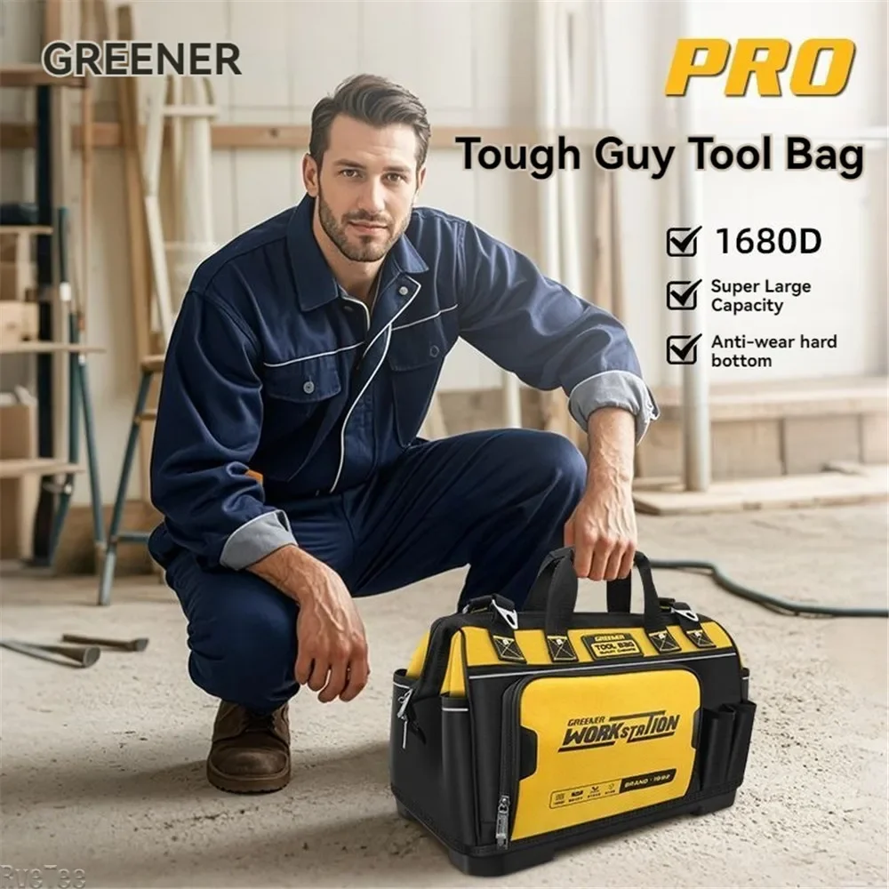 

46L High-capacity Heavy Duty Tool Bag Woodworking Electrical Work Injection Molded Hard Bottom 1680D Waterproof Tool Bag