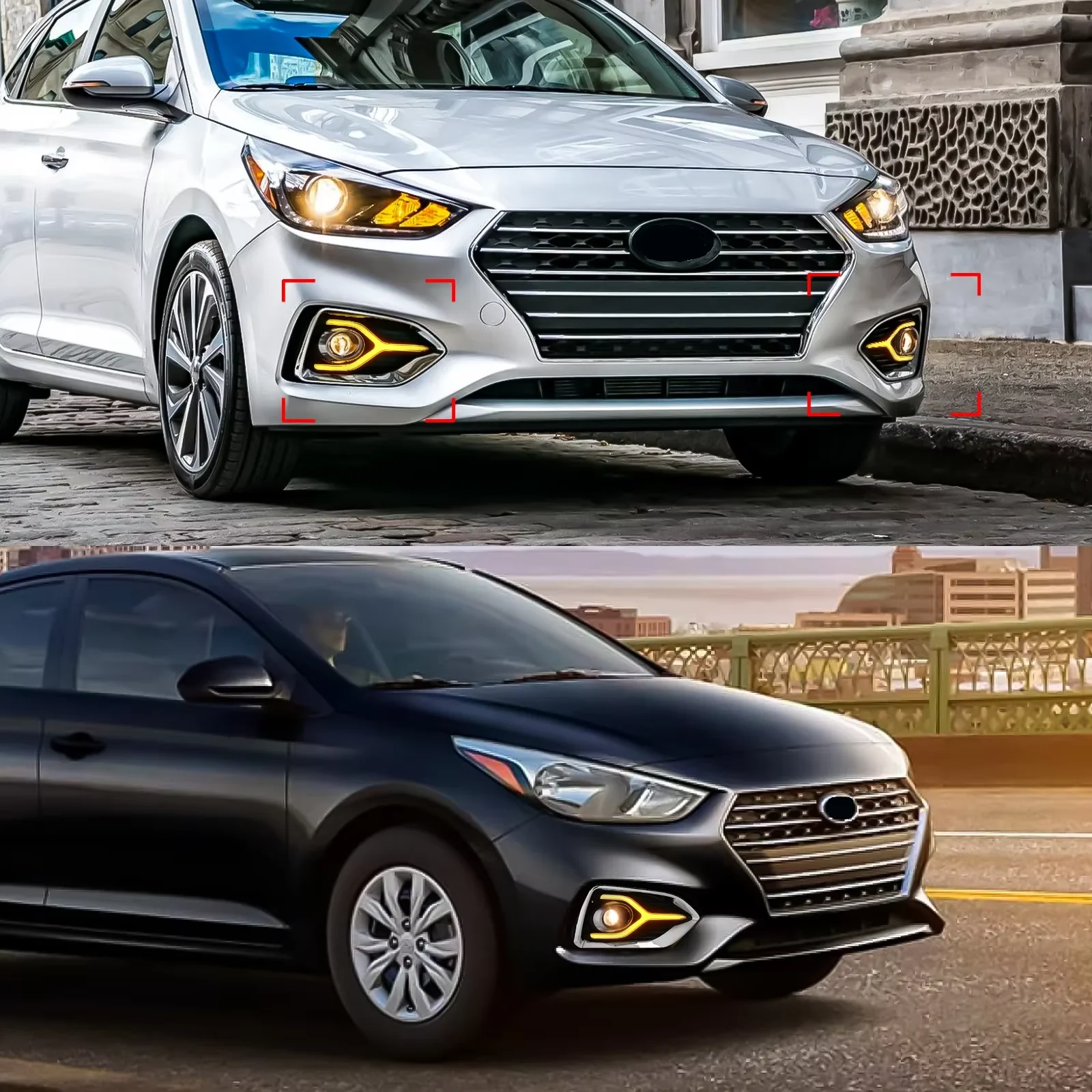 LED Fog Lamp For Hyundai Accent 2018 2019 2020 DRL Daytime Running Light Turn Signal Auto Flashing Headlights Car Accessories
