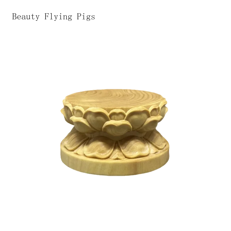 1PCS small boxwood carved lotus circular base standing Buddha statue with raised platform cushion