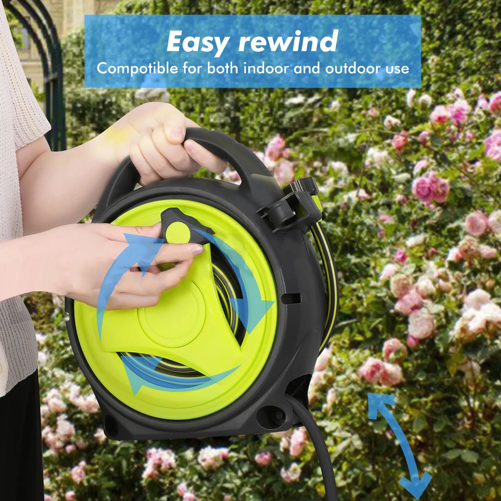 

Portable Hose Reel Green High Efficiency Water Hose Reel with Spray Nozzle 39.4ft Water Hose for Garden Portable Hose Reel