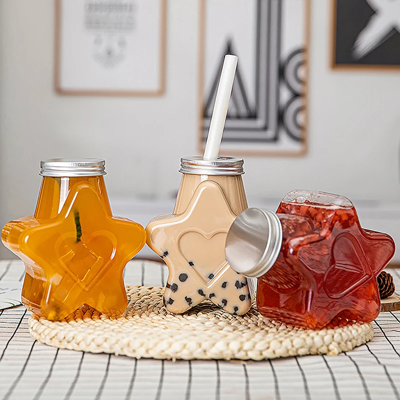 Plastic Pentagon Star Bottle Water Bottles For Milk Tea Coffee Juice Portable Drinking Cup Home Juicing Beverage Drink Bottle