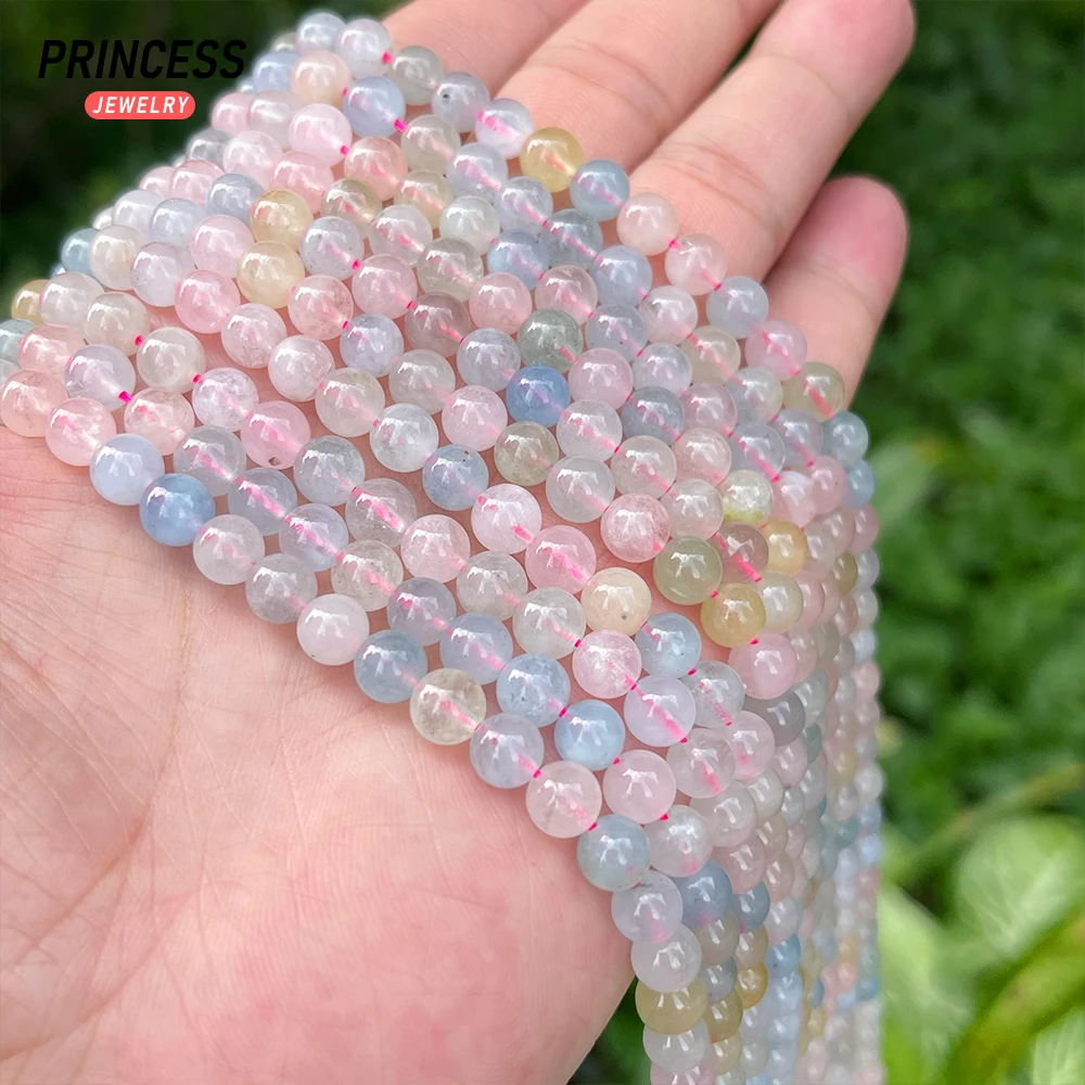 A ++ alami 6mm Anas Beryl Morganite manik-manik longgar untuk membuat perhiasan gelang grosir manik-manik batu Aksesori DIY