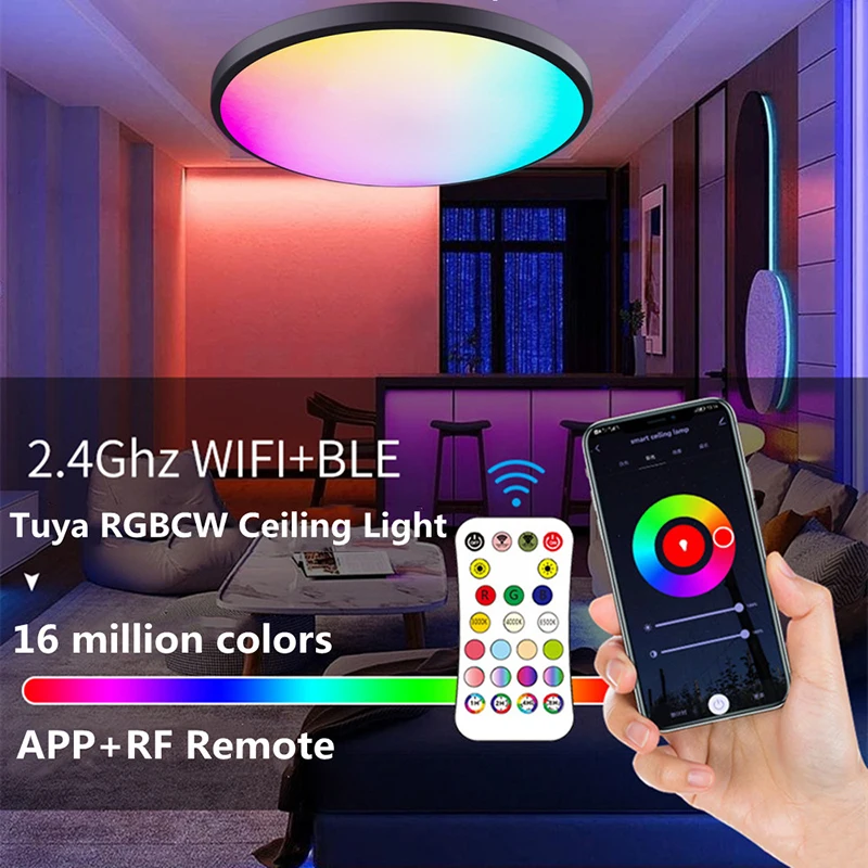 Imagem -02 - Inteligente Wi-fi Led Luzes de Teto Rgbcw Ac110v240v Tuya Pode Ser Escurecido App Compatível com Alexa Google Casa Lâmpada do Teto Luz Ambiente