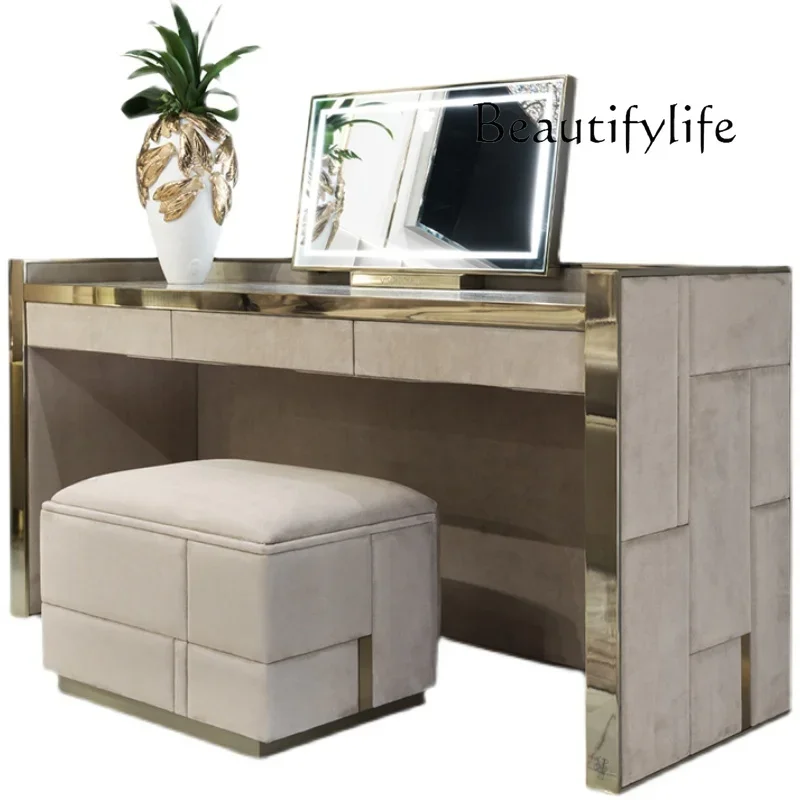 40 L Italian light luxury medieval dresser master bedroom high-grade matte leather makeup table with lamp makeup mirror