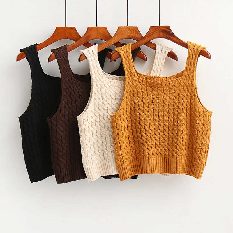 

Faionable Loose Korean Sle Retro Knitted Vest ort Women's Outerwear U-Neline Small Strap Top Versatile ort Length