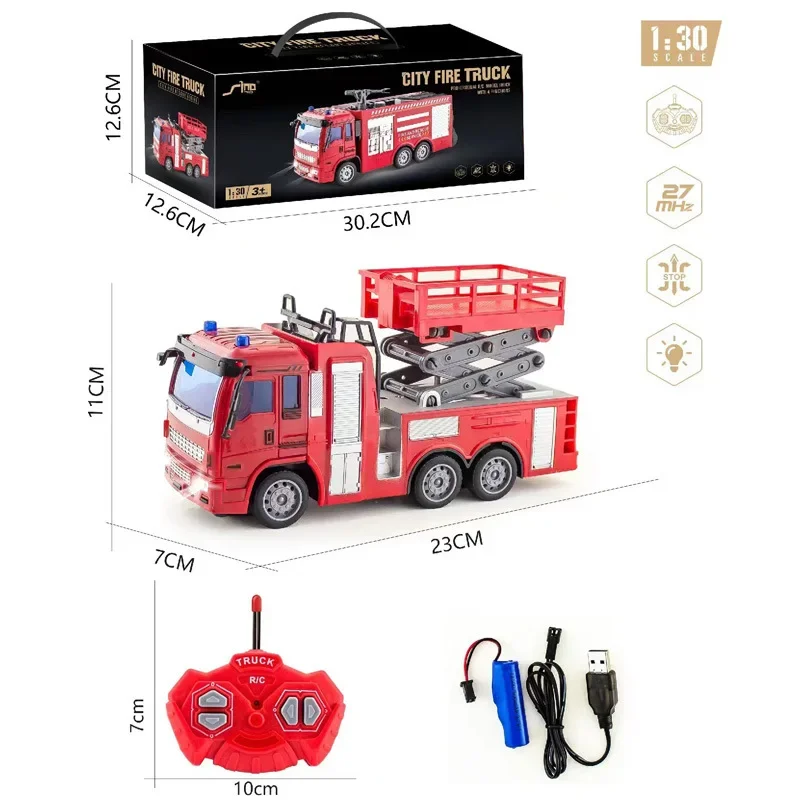 1:30 4CH RC Rescue Vehicle With Light Rechargeable Electric Fire Engine Truck Remote Control Car Simulation Gifts Toys Boys