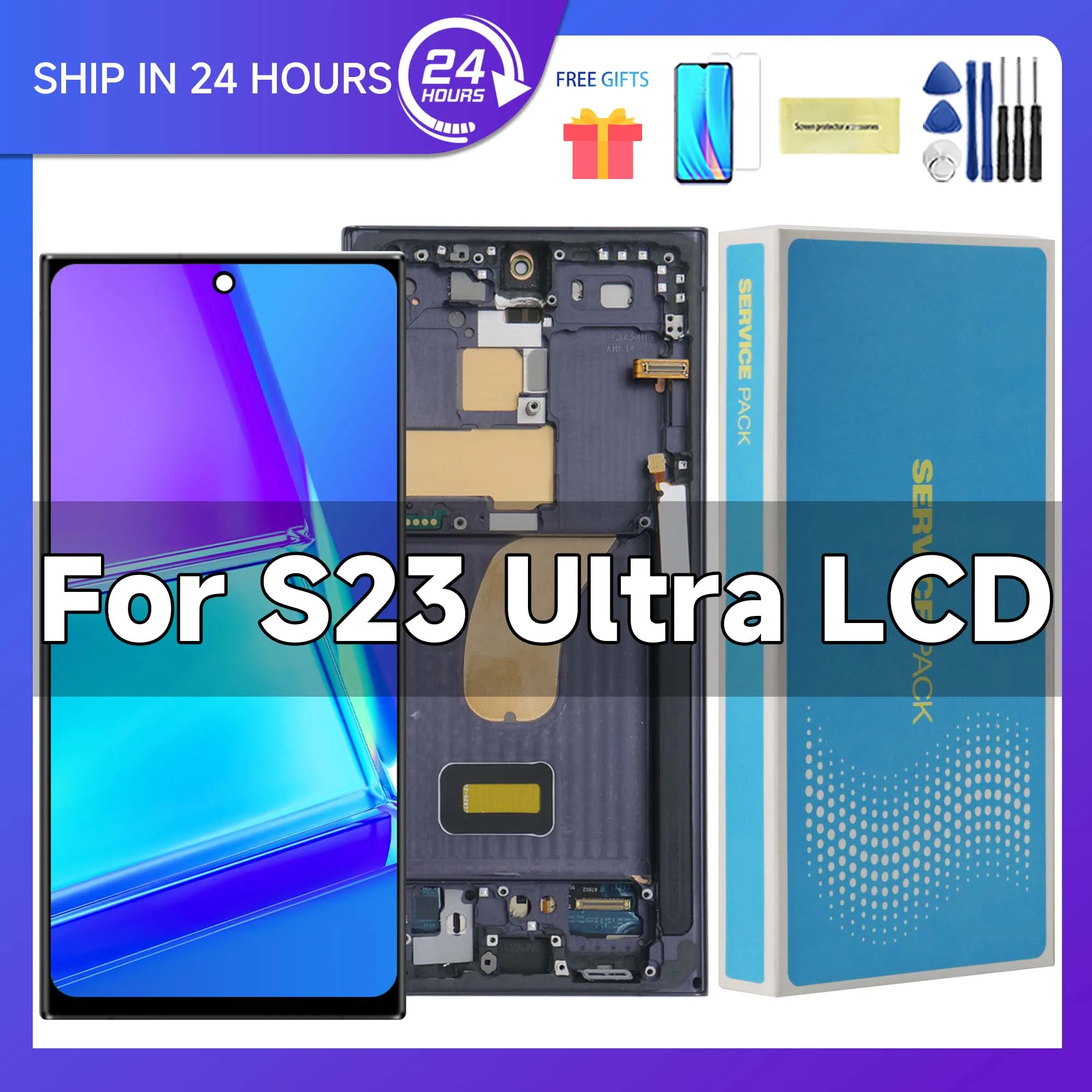 Super AMOLED for S23 Ultra S918B S918U S918W S918N S9180 LCD Display Touch Screen Digitizer Assembly Replacement