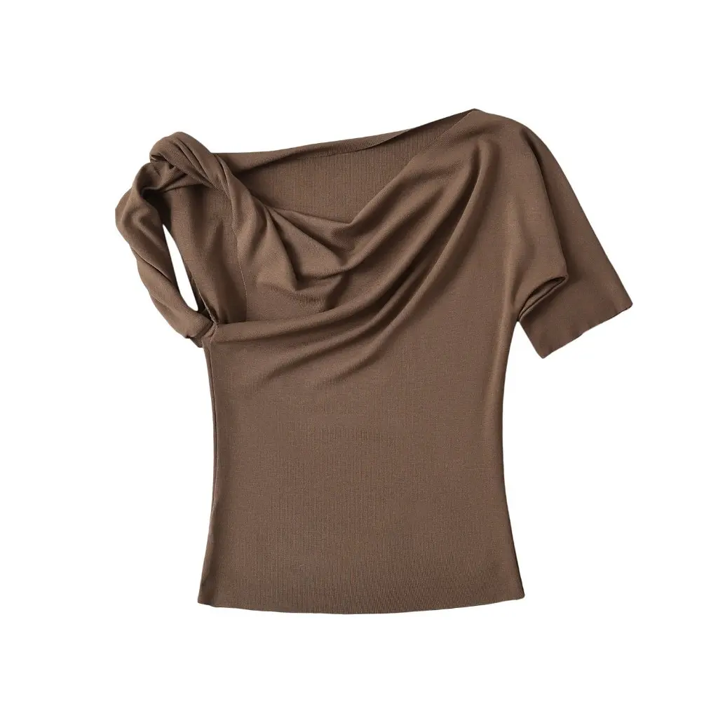 

Summer Asymmetric Kink Shoulder T-Shirt for Women Sexy Slim-fit Short-sleeve Top Design Sense Spice Girls Style