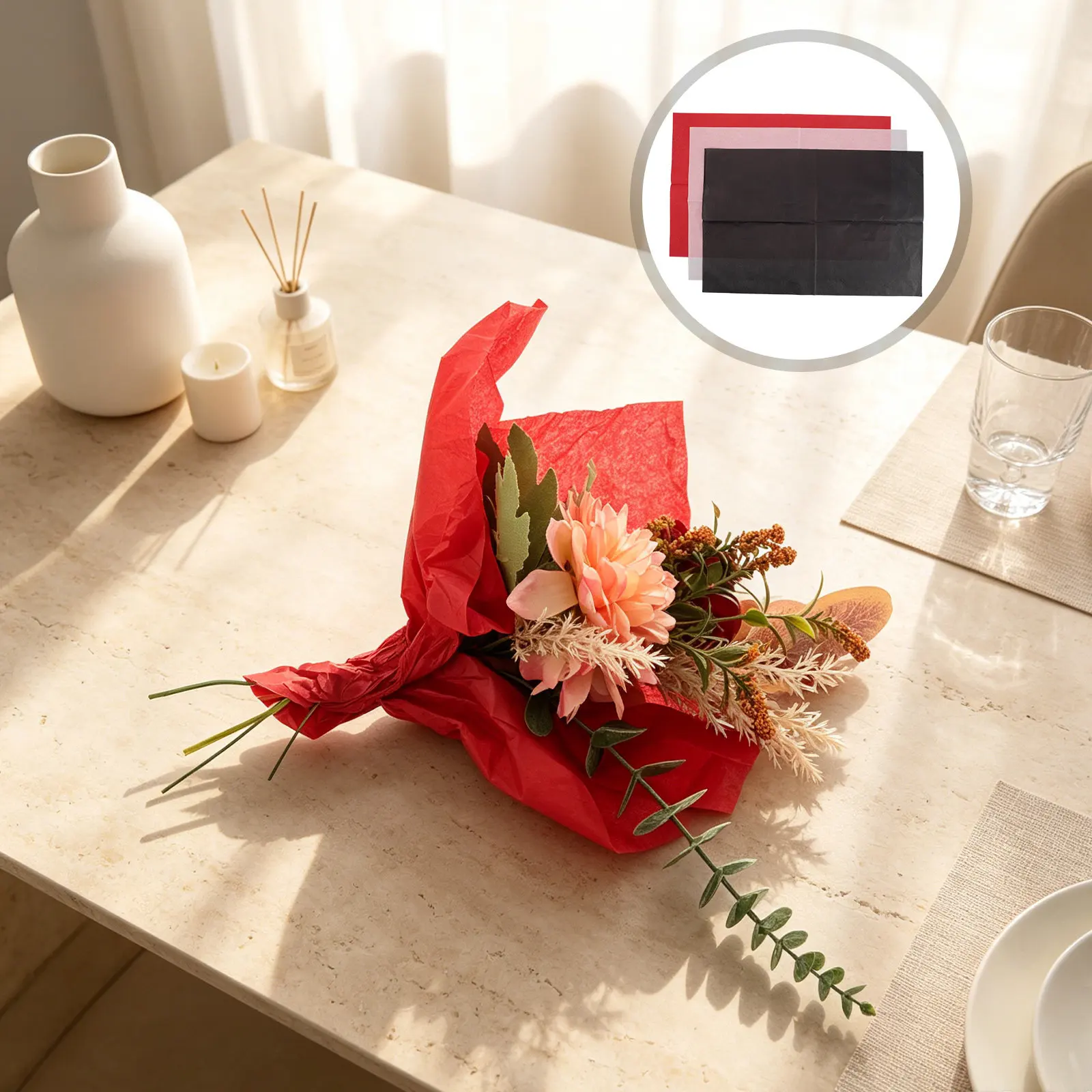 60Sheets White Blue Red Tissue Paper Bouquet Paper Wrap 20x13 Inch Gift Wrapping Tissue Sheets for Flower Packaging Holiday