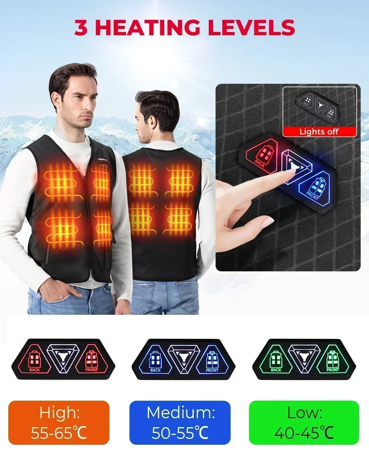 KEMIMOTO Winter Warm Heated Vest Motorcycle Riding Gear Men Women Jacket USB Smart Electric Heating Thermal for Outdoor Sports