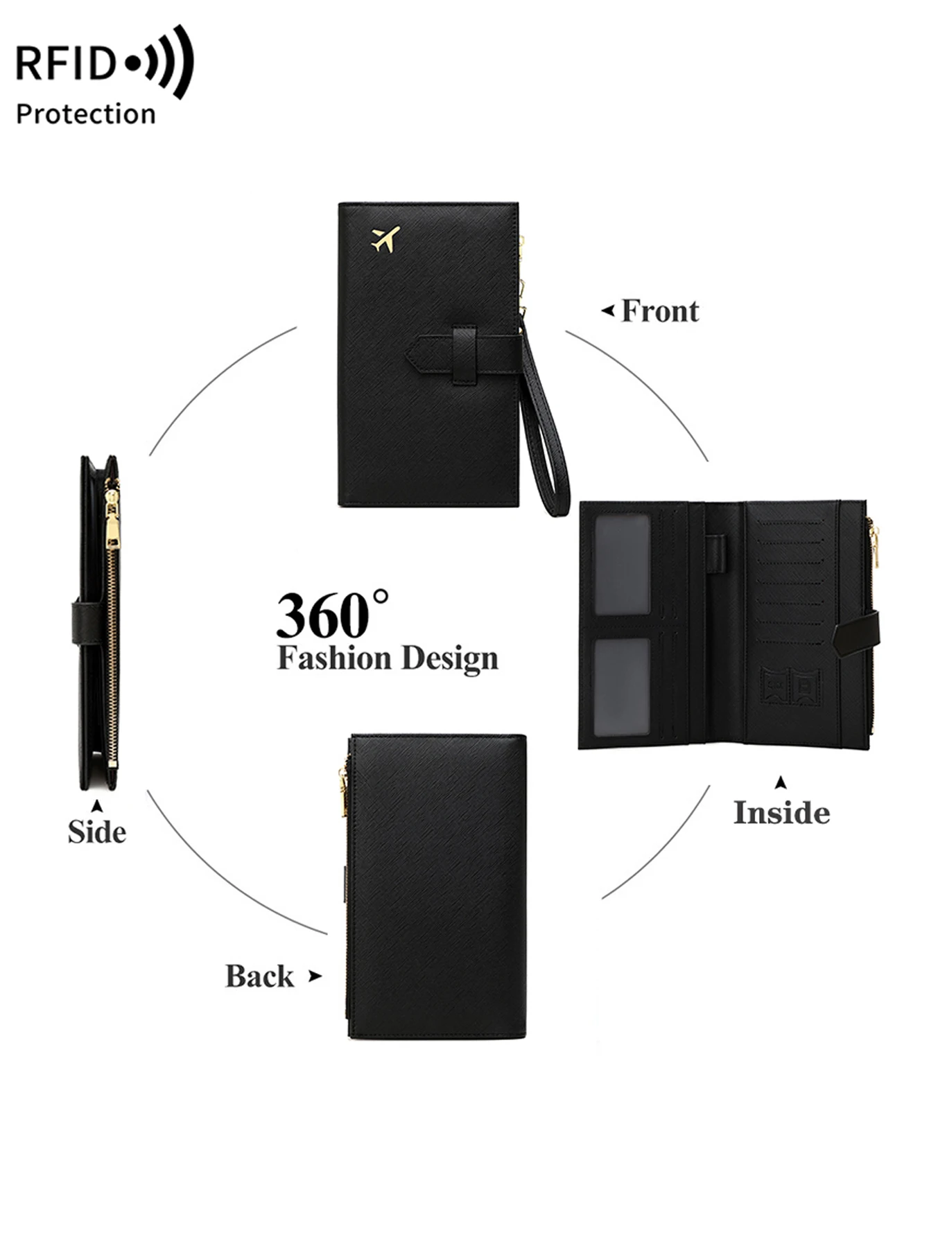 Fashionable PU leather airplane pattern RFID travel passport cover for women and men multi-functional ID card credit card wallet