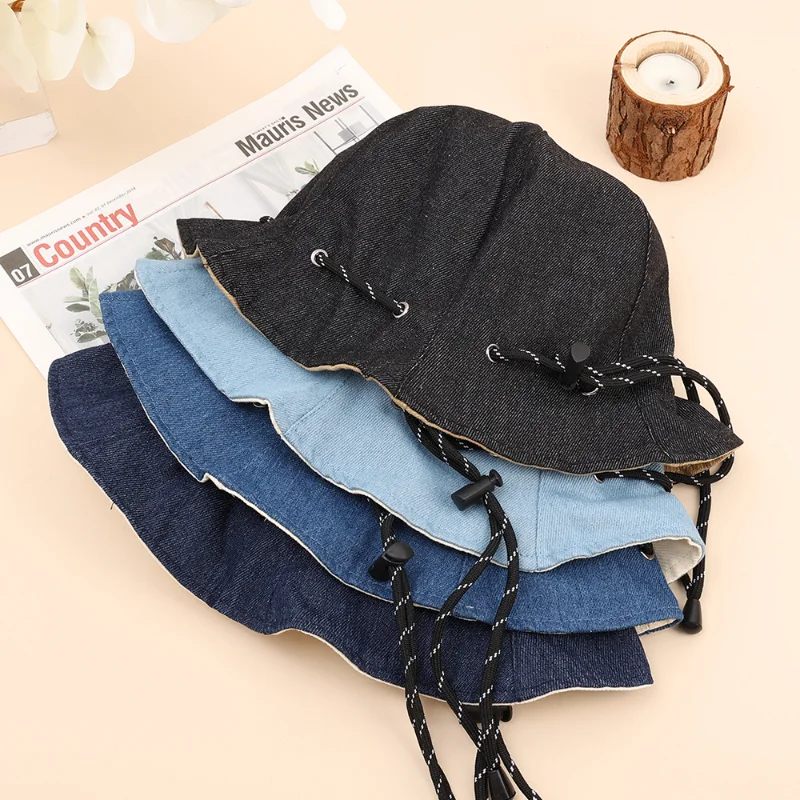 Outdoor Summer Foldable Fisherman Hat Bags Women  Sun Anti-UV Protection Drawstring Camping Hiking Caps  Panama Bucket Caps