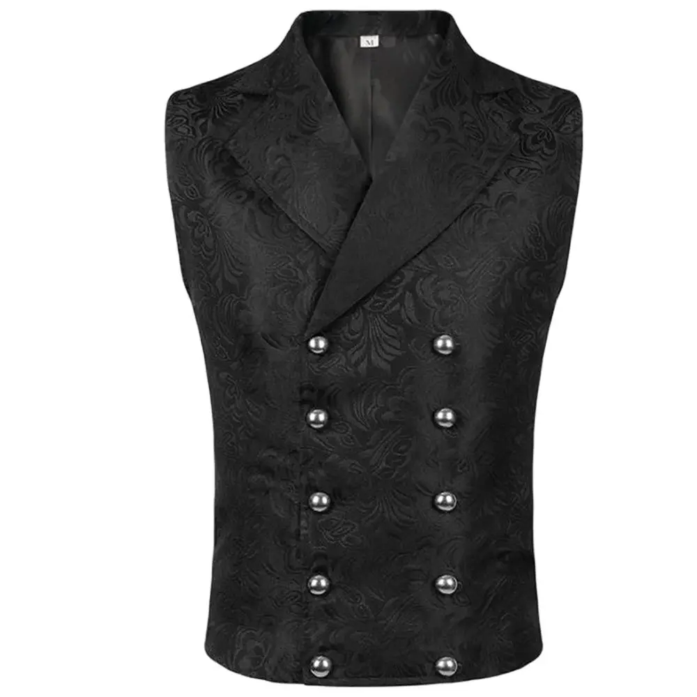 Adult Steampunk Cosplay Waistcoat Patchwork Gothic Medieval Men's Jacket Tailcoat Double Breated Vest Renaissance Cosplay Pirate