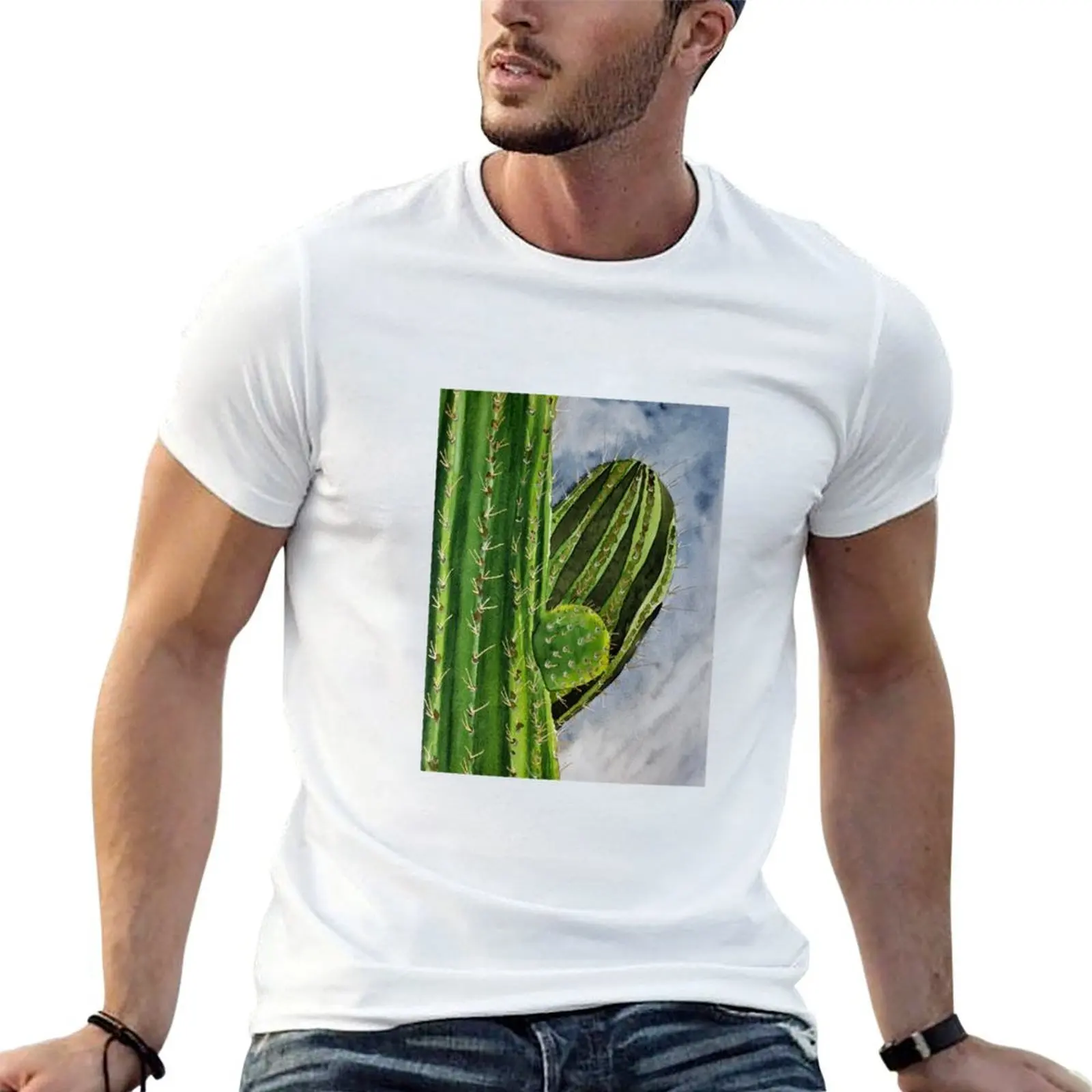 

Футболка Saguaro Cactus, мужская футболка с принтами, футболка из плотного хлопка