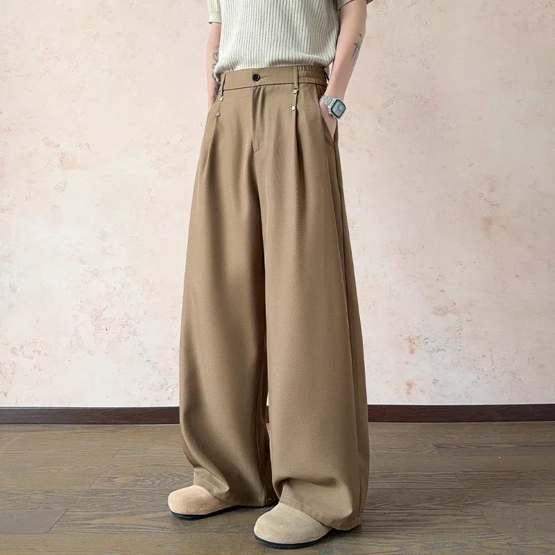 

Luxury Wide Leg Draped Suit Pants Men Summer New Fashion Solid Dress Pants Loose Straight Pants Mens Office Formal Trousers Male
