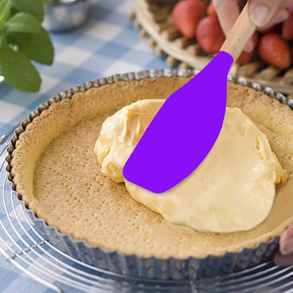 Silicone Spatula with Wooden Handle, Heat Resistant Food Grade Baking Scraper, Non-Stick Kitchen Cooking Utensil, Purple, 1 Pack