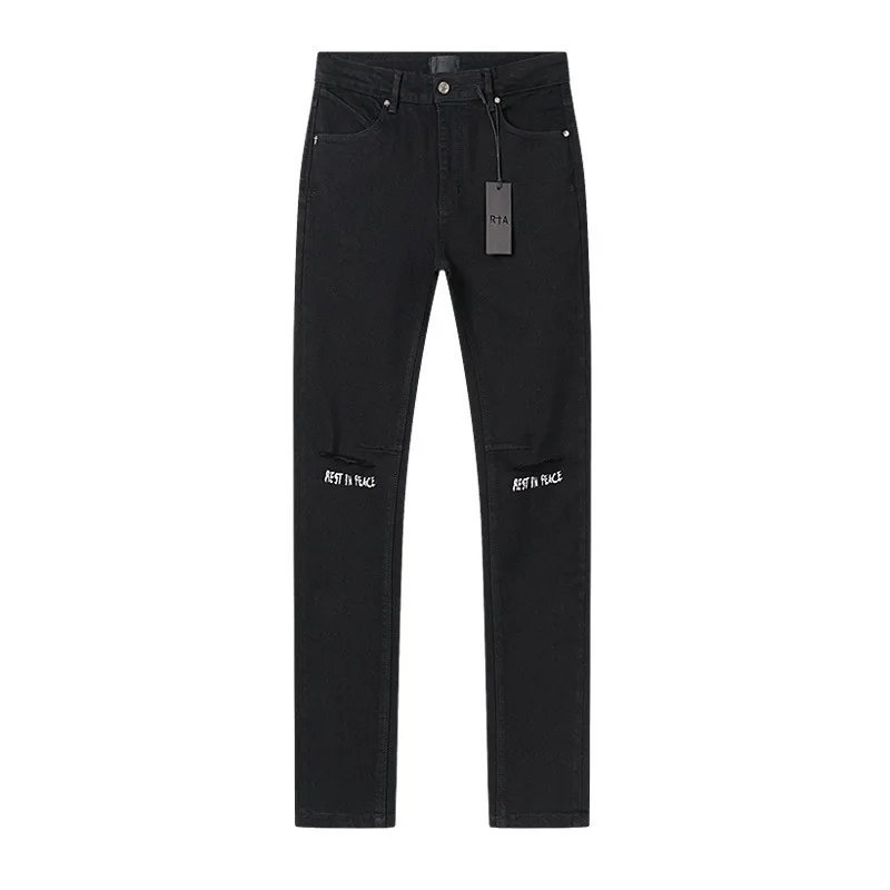 2026 New Men's Slim Fit Ripped RTA Jeans Personality Distressed Destroyed Stretch RTA Denim Pants