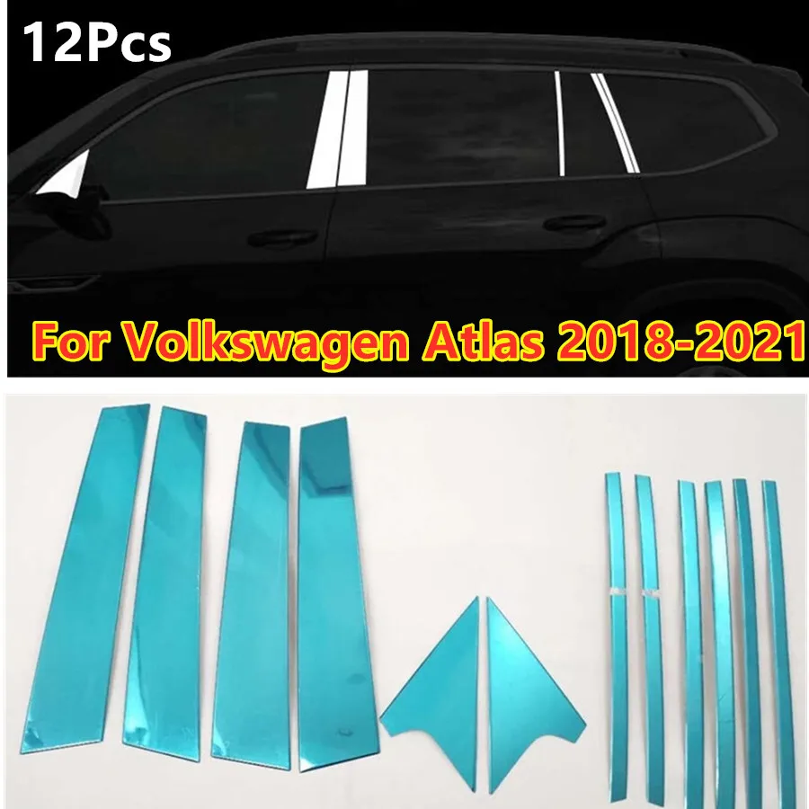 12Pcs Stainless Steel Door Pillar Post Trim Cover For Volkswagen Atlas 2018-2021