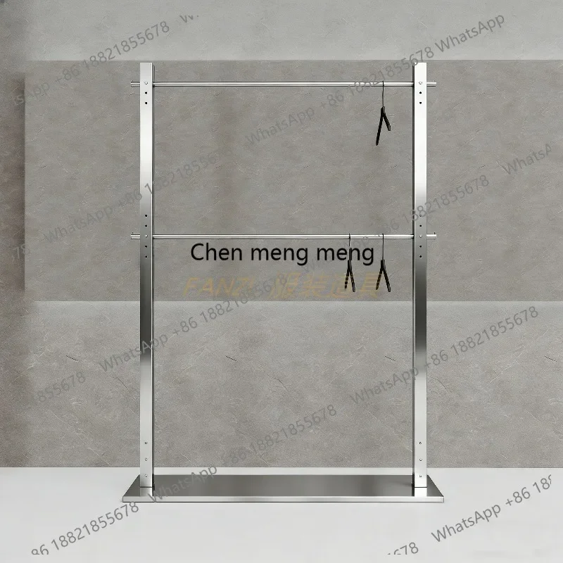 F150 Clothing store display stand Double-layer adjustable height stainless steel titanium display middle island frame