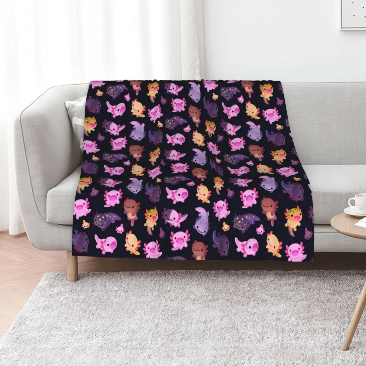 

Happy axolotl Throw Blanket Custom Flannel bed plaid Flannel Fabric Blankets