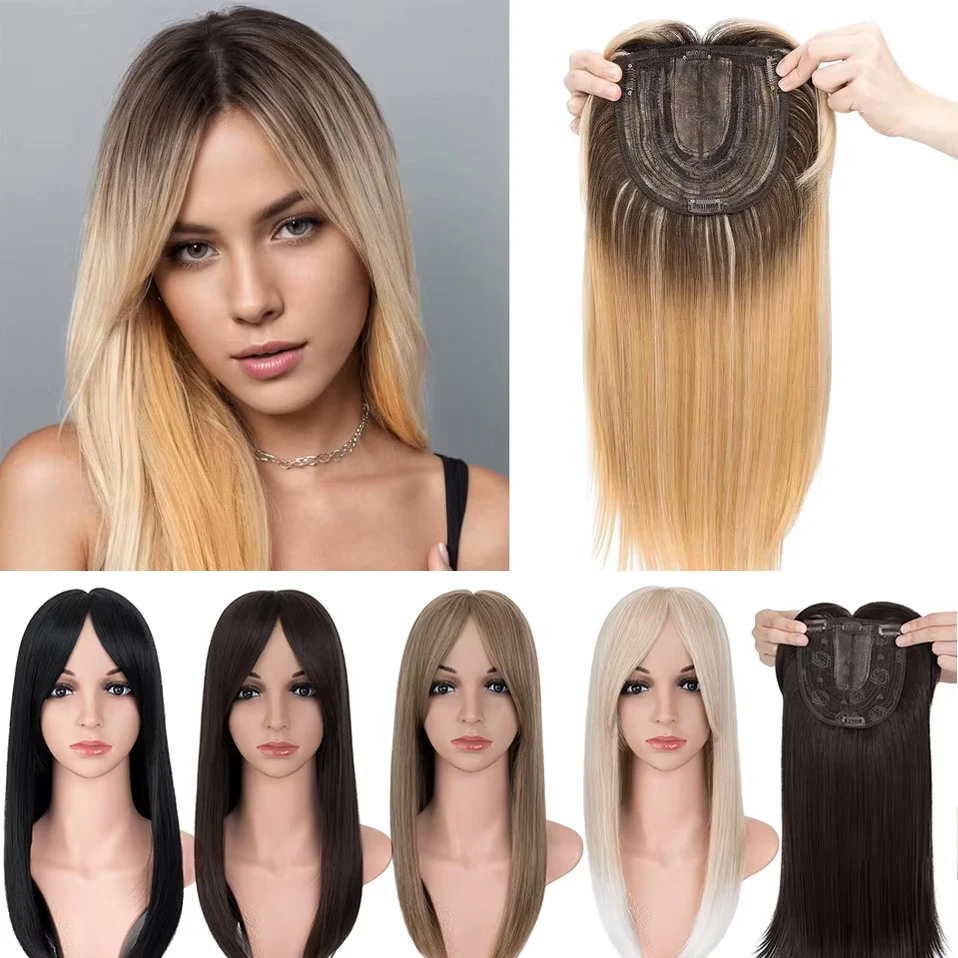 Synthetic 18'' Striaght Hair Toppers with Bangs for Women Natural 6X6‘’ Big Hairpieces Adding Hair Volume Topper Hair Extensions