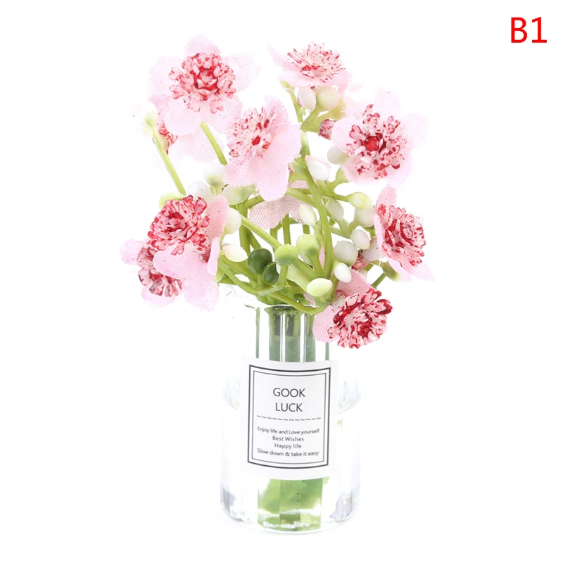 ชุดแจกันดอกไม้จิ๋วสีชมพูจัสมิน ขนาด 1:12 สำหรับตกแต่งบ้านตุ๊กตา อุปกรณ์ตกแต่งเฟอร์นิเจอร์ ของตกแต่งบ้าน ต้นไม้ปลอมในกระถาง