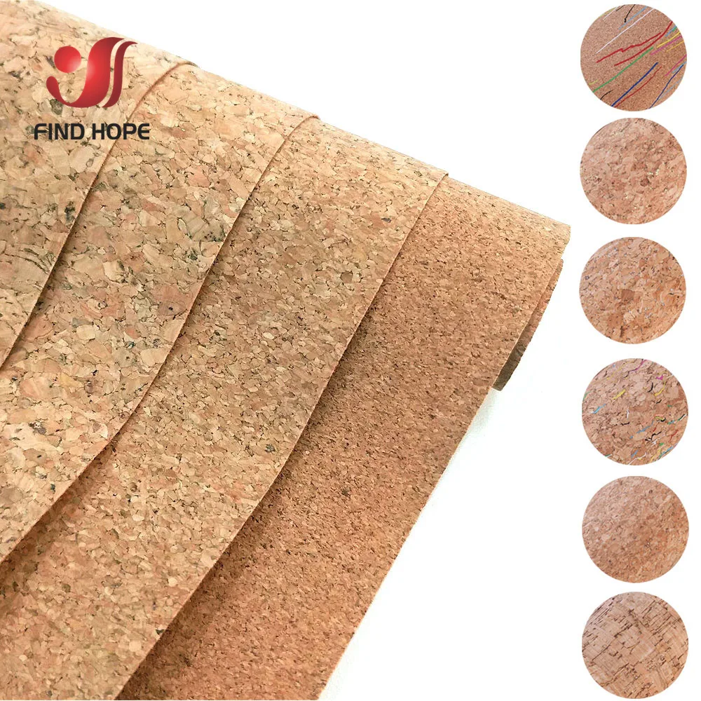 Soft Printed Natural Real Cork Fabric Faux Leather Wood Grain Leatherware for DIY Handbags Wallet Shoes Earring Making Meterial