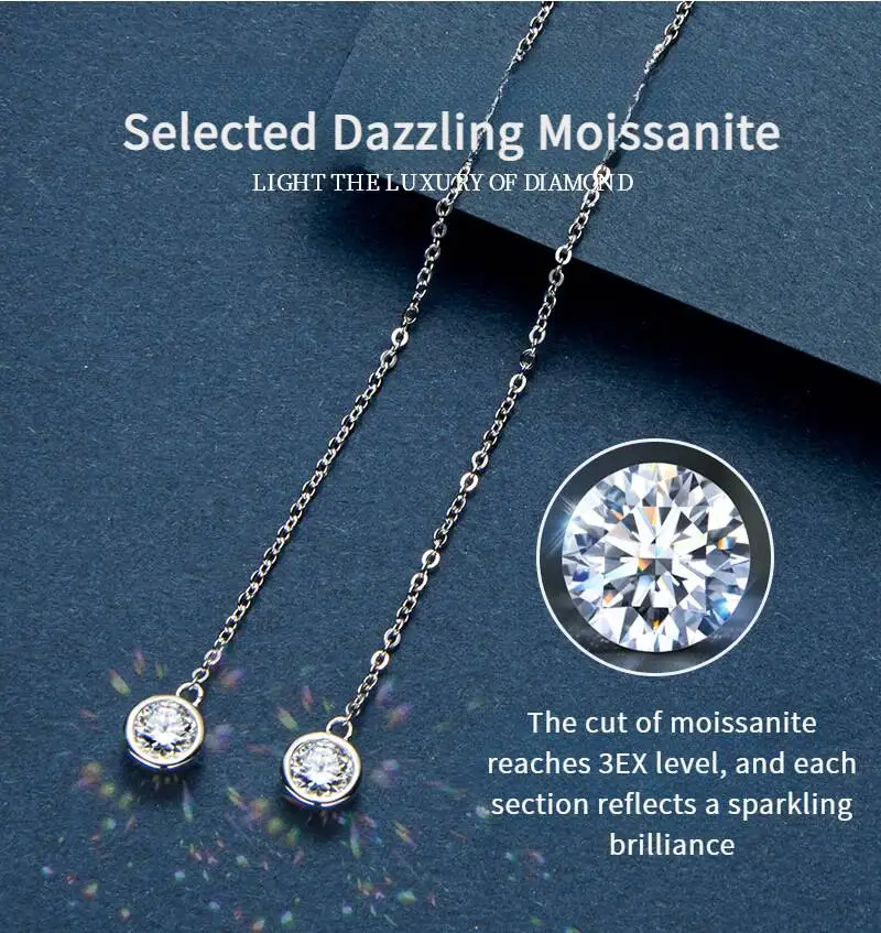 TY 925 Sterling Silver Long Dangle Threader Earrings Moissanite Drop Earrings Moon Ear Line Chain for Women New In Jewelry