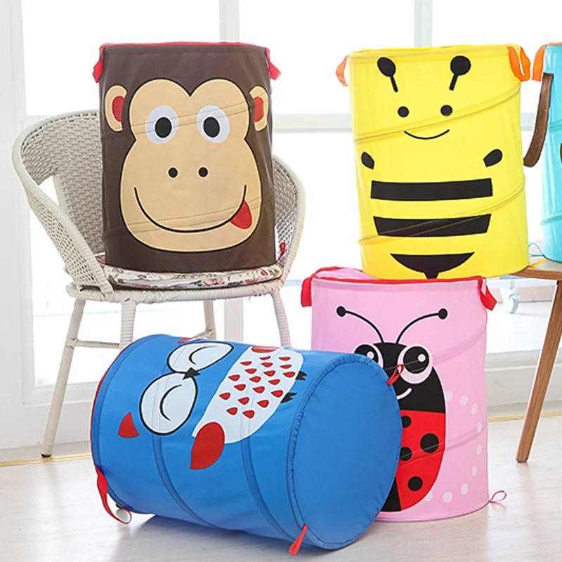 Foldable Storage Basket For Children\'s Toys Decorative Bucket With Dust Cover Cute Cartoon Plush Doll Storage Bag