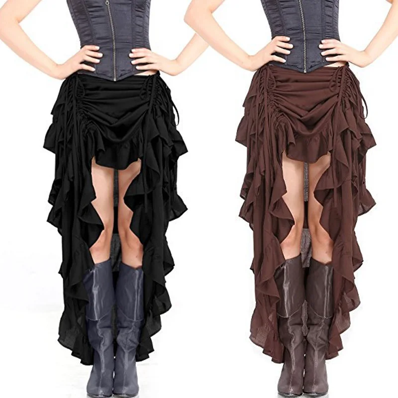 

S-6XL Black Brown Palace Vintage Corset Irregular Skirt Pirate Skirt Adult Women Gothic Patchwork Steampunk Ruffles Corset Skirt