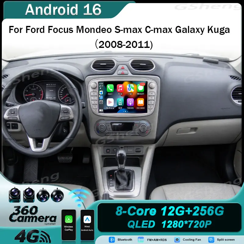 7'' Android 16 Car Radio for Ford Focus Mondeo S-max C-max Galaxy Kuga 2008-2011 Wireless Carplay Android Auto GPS Navigation 4G