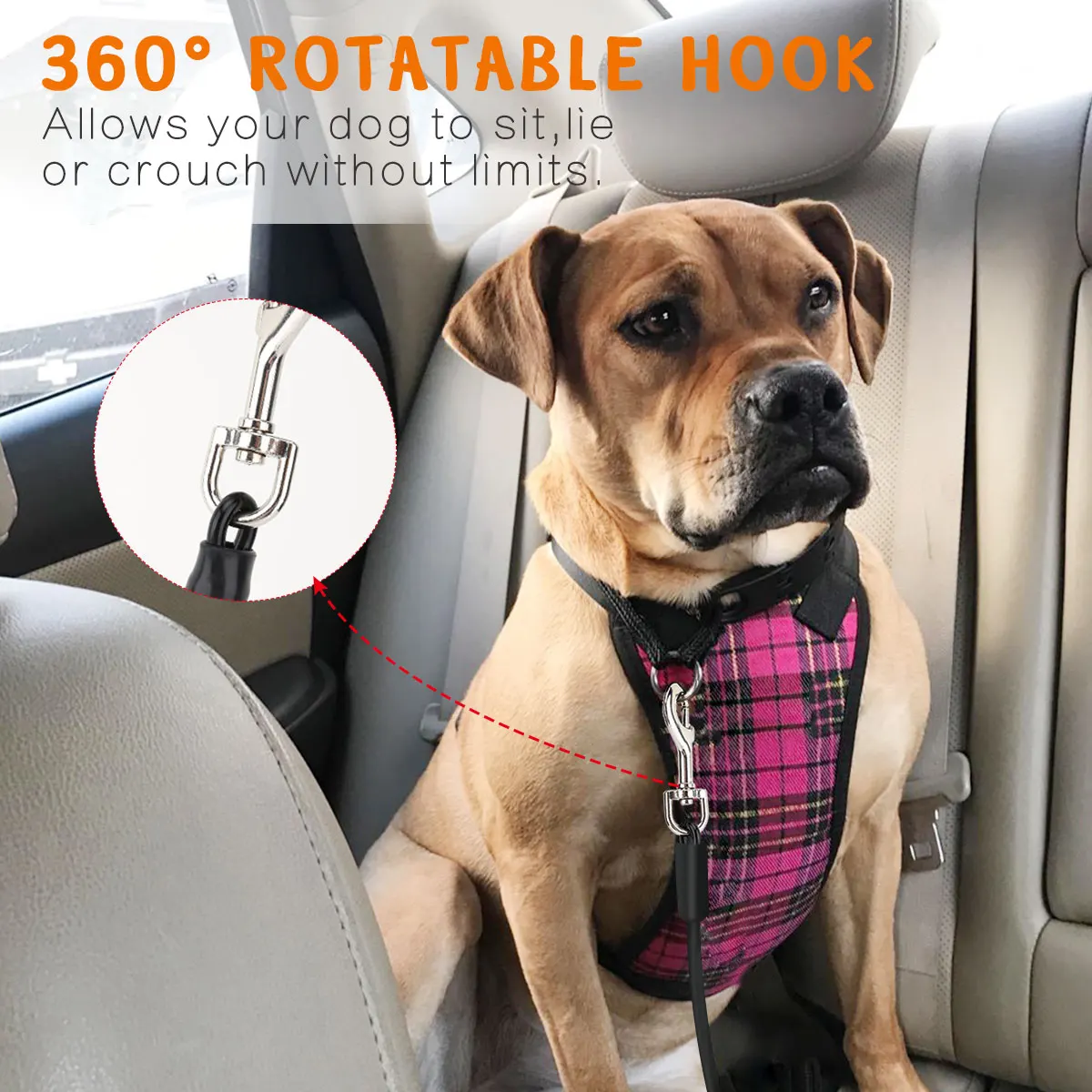 VavoPaw Pet Car Safety Belt Dog Leash 26 inch Heavy Duty Coated Steel Seat Belt Restraint Chew Proof Rope Leash with Carabiner