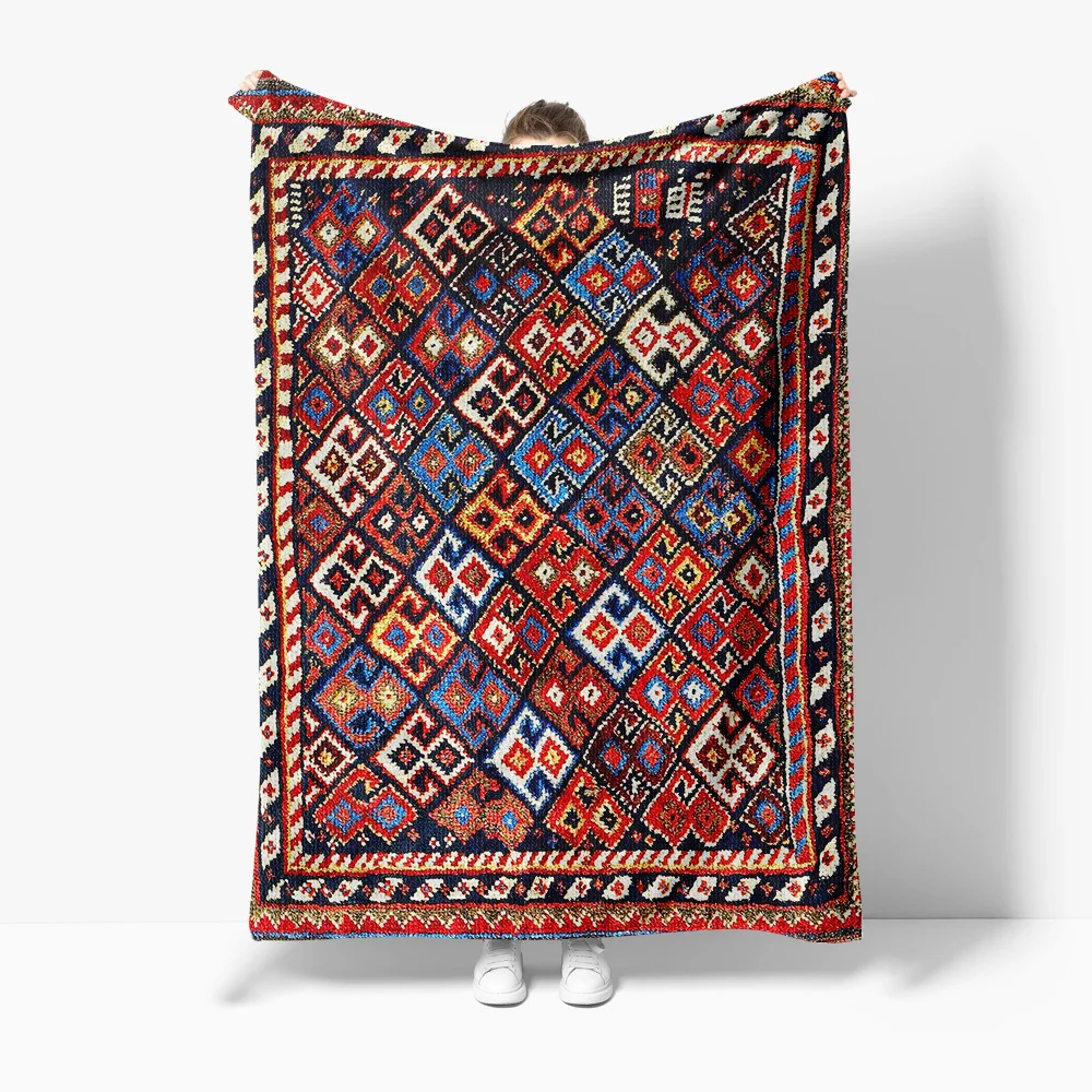 Intricate Ethnic Kilim Rug Handmade Vintage Turkish Red Blue Geometric Patchwork Floor Carpet Decorative Rug