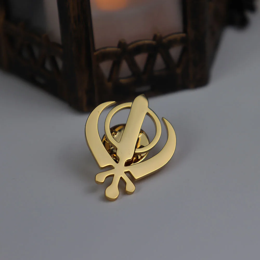 

Personalized Fashion Sikh Symbol Smooth Stainless Steel Brooch men's Suit French Shirt Brooch Spike