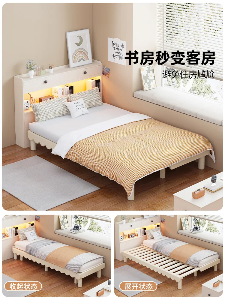 フレンチクリーム風無垢材ソファベッド、格納式ダブル小さなアパート、折りたたみ式、スペースをとらないソファベッド