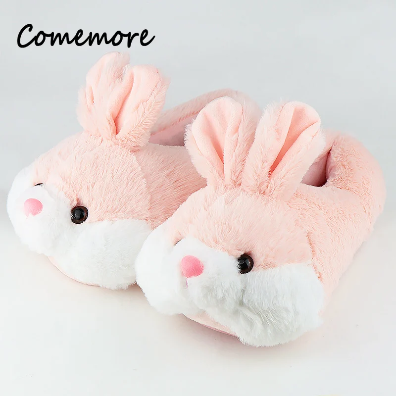 Comemore 2024 Women Cute Animal Slippers Girls Rabbit Home Shoes Plus Size 44 Non Slip Flat Autumn Winter Warm Slipper Plush Men