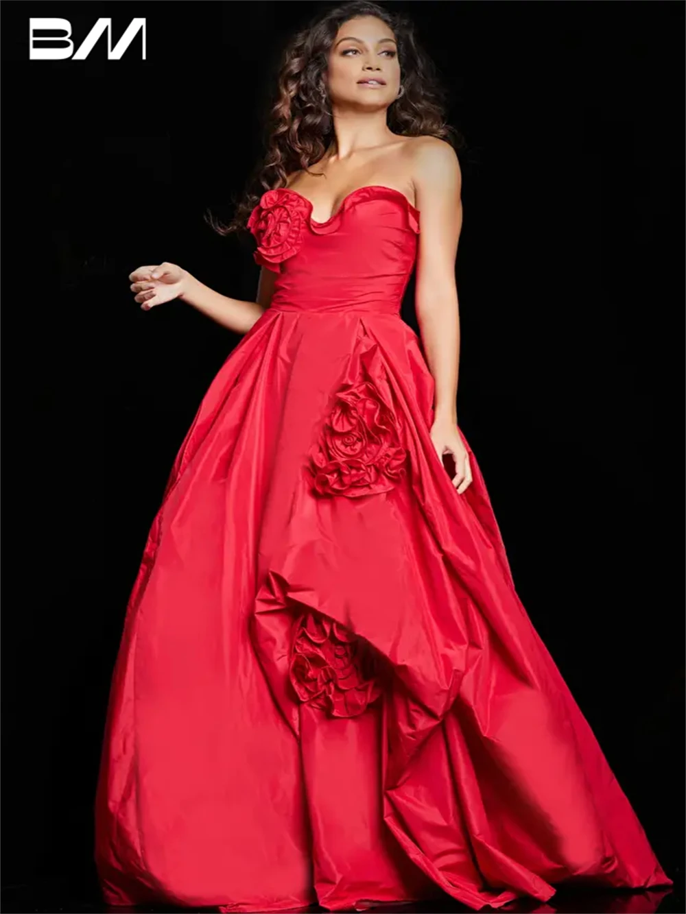 Romantic 3D Flower Sweetheart Neck Prom Dress Elegant A-line Floor-length Cocktail Party Gown Modern Vestidos De Novia