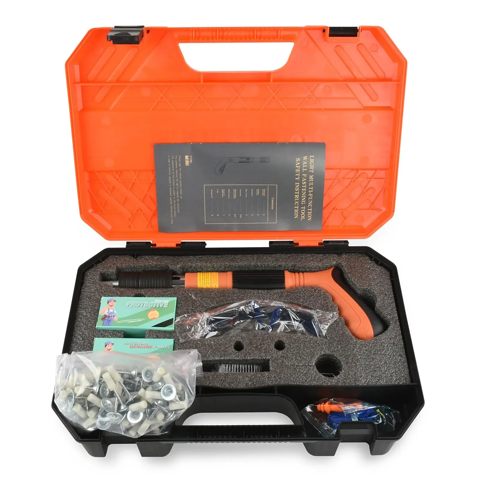 Concrete Nail Gun Kit with 110pcs Nails 5 Speed Adjustable Manual Steel Nail Gun Wall Shooting Wall Anchor Wire Slotting Device