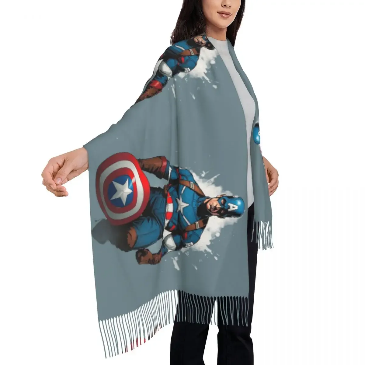 사용자 정의 슈퍼 히어로 술 스카프 여성 부드러운 목도리 포장 숙녀 겨울 스카프