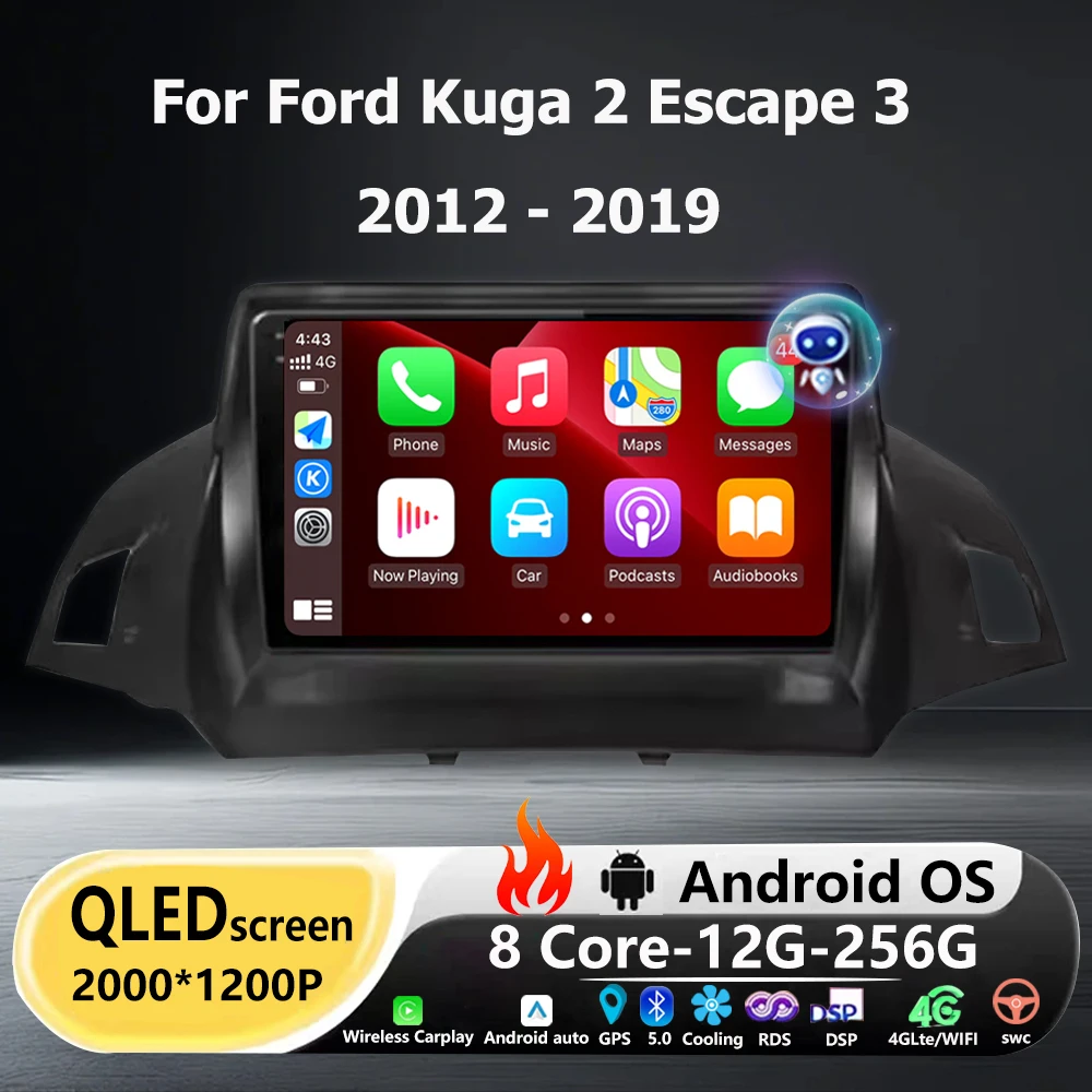9 Inch For Ford Kuga 2 Escape 3 2012 - 2019 Android 16 Auto Car Radio Multimedia Video Player GPS Navigation Wireless Carplay