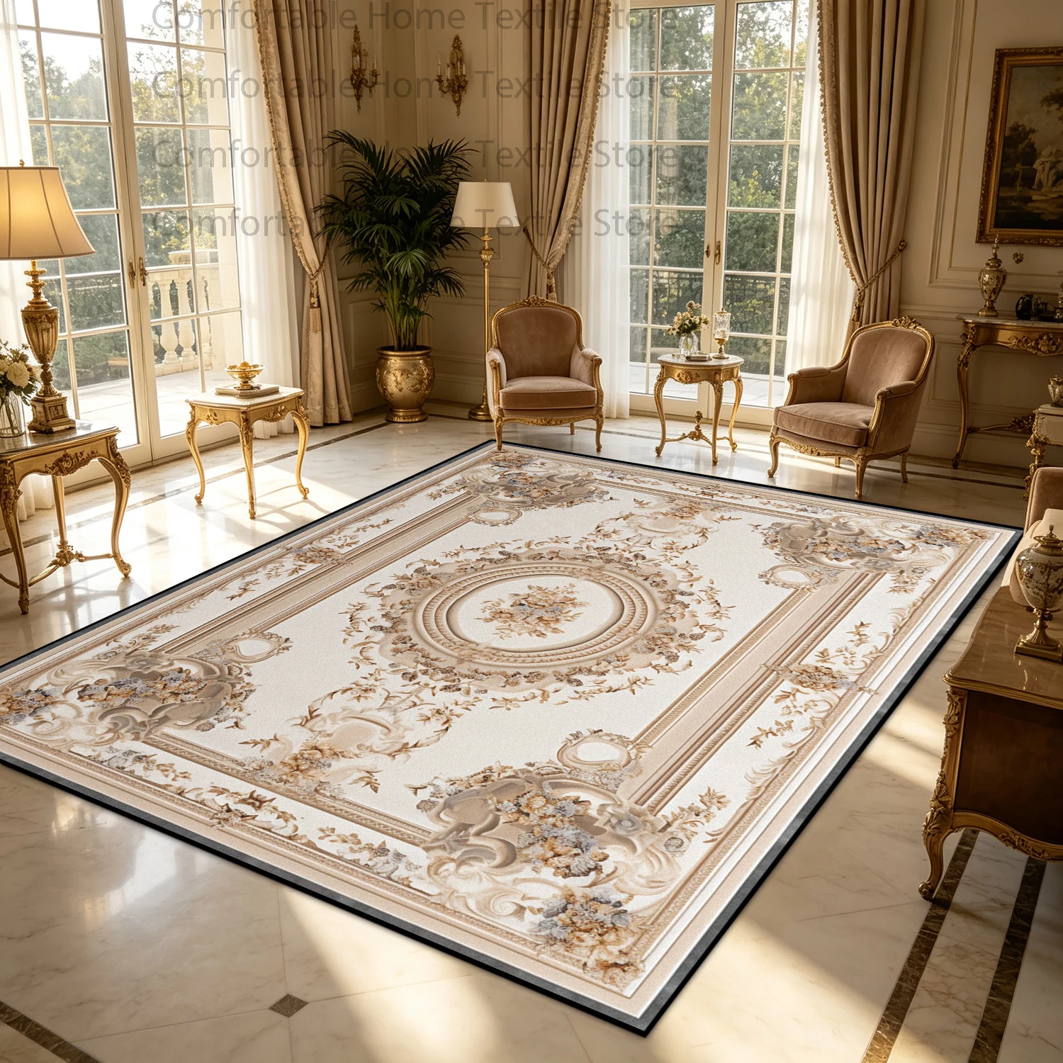 Classic European Style Large Living Area Carpet Intricate Rococo Fluffy Lounge Bedroom Rugs Easy Cleaning Decoration Home Mat