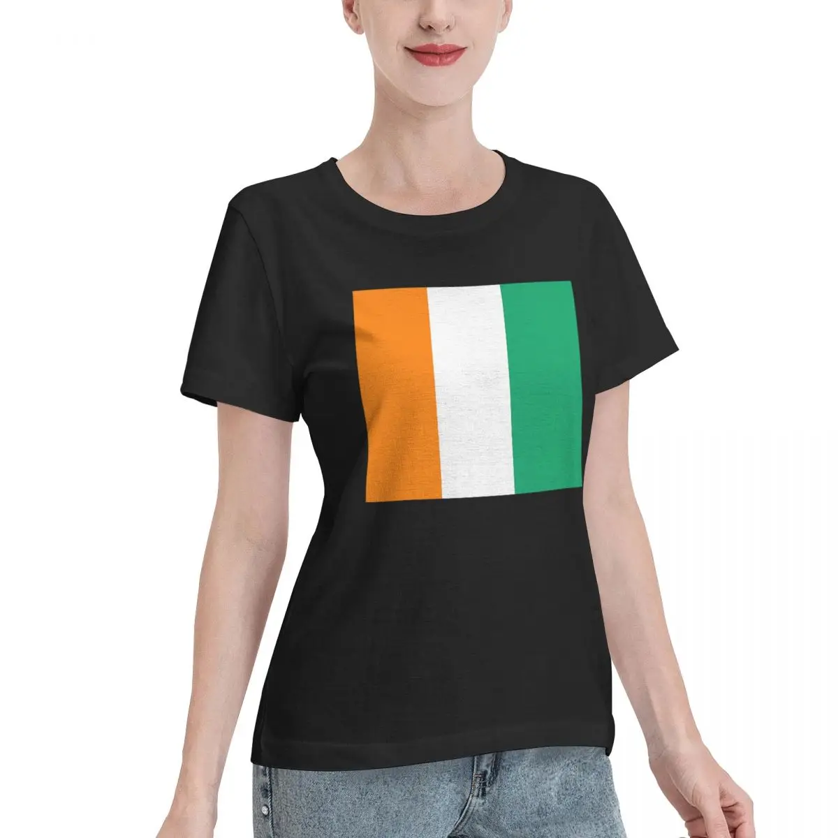All Season Wear Superb Flag Of Cote D Ivoire And Its Orange Women's T-shirt Work Wear Plain Cotton Top