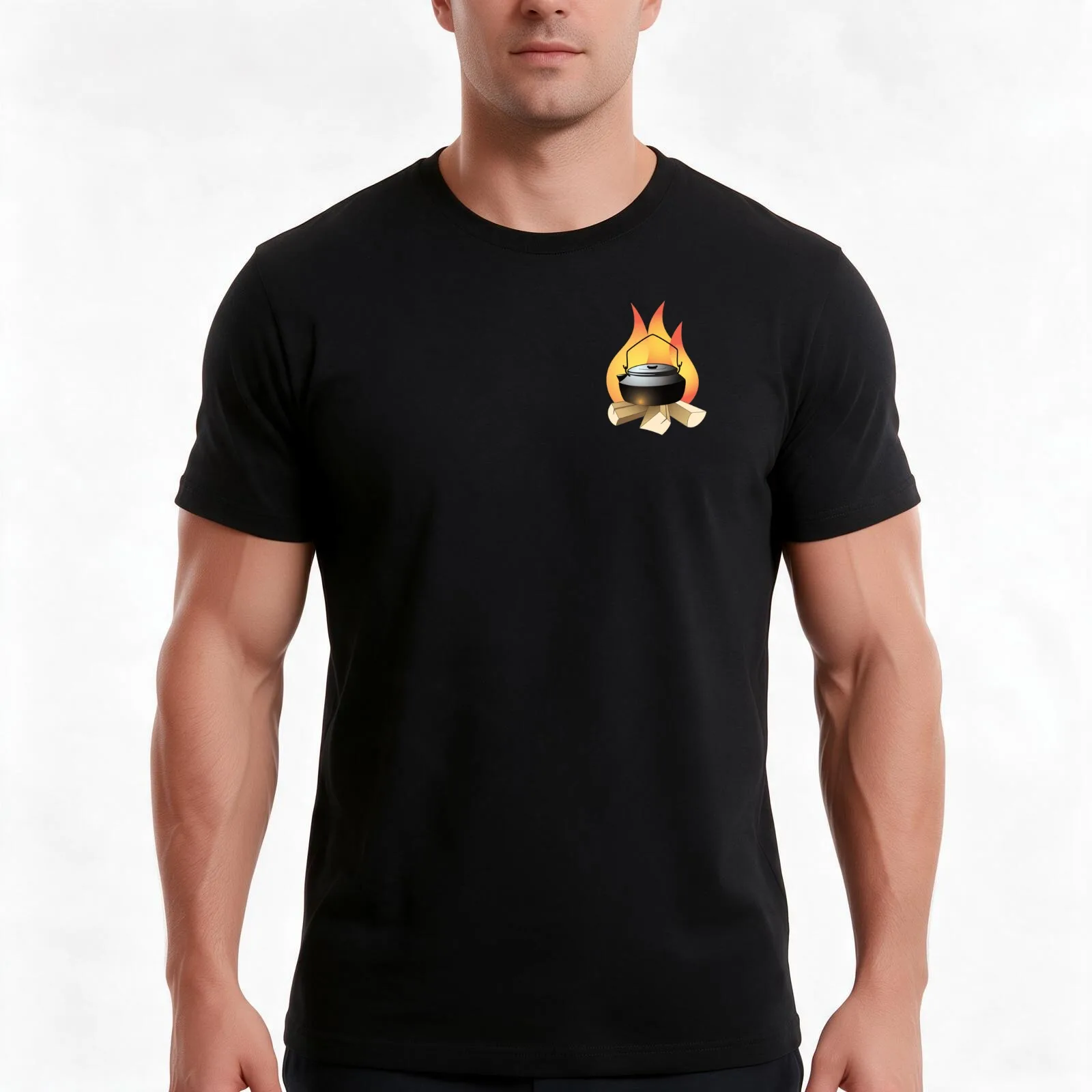 Coffee Pot and Camp Fire T-Shirt, Summer Casual Cotton Tee, Oversized Streetwear Tops, Vintage Graphic Print, Unisex Men Women