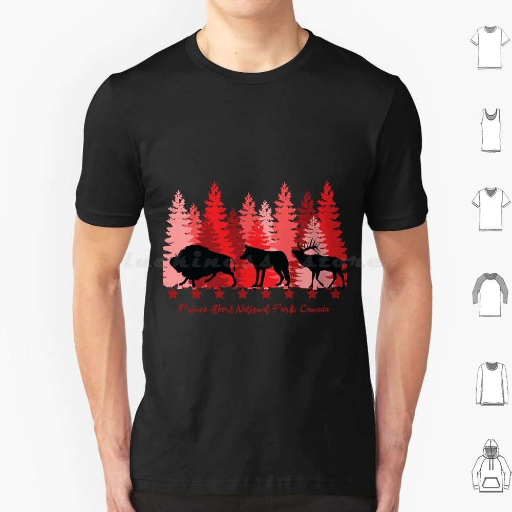 Camiseta del Parque Nacional del Príncipe Alberto Canadá, Camiseta de algodón para hombres y mujeres, estampado artesanal de animales, bisonte, Canadá, alce, bosque, Parque Nacional, árboles rojos salvajes