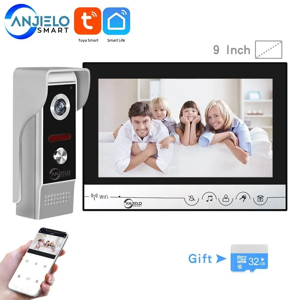 ANJIELO SMART 9" WiFi Video Doorbell, 720P, Night Vision, IP65 Waterproof, Tuya Smart, 6 Screens, Unlock