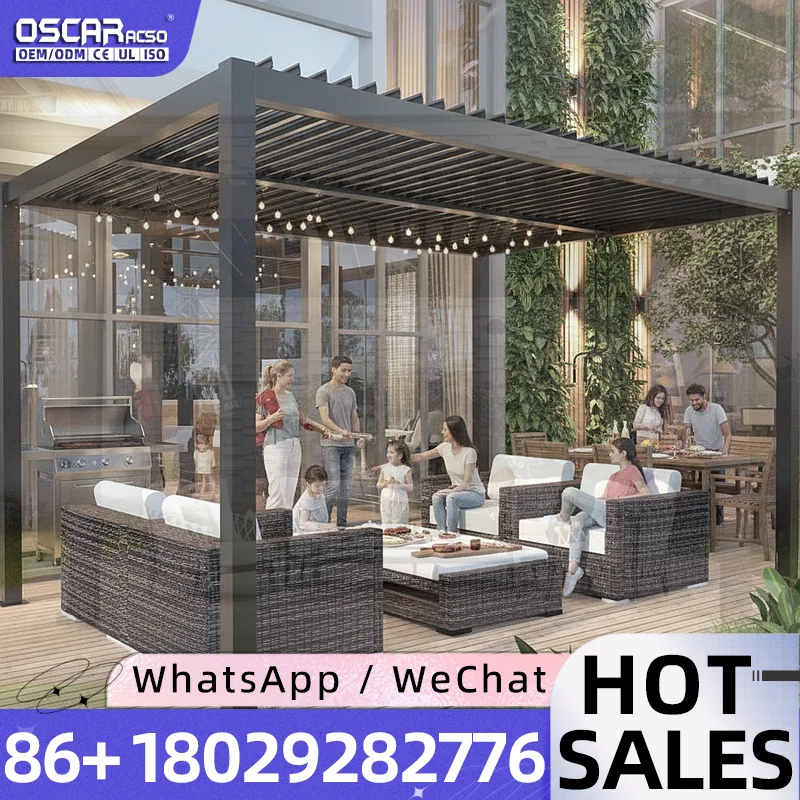 Motorized Outdoor Retractable Zip Roller Blind Aluminum Alloy All Season Durable Custom Sizable for Balcony Patio Garden pergola